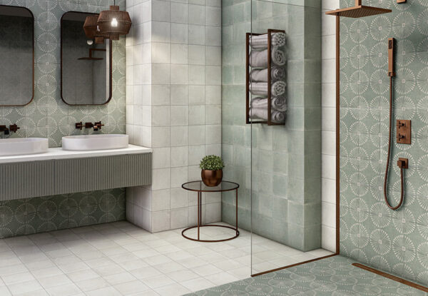 Azulejos Baño Deco Mylos Perla Grey Menta Green Carino 20X20 Mainzu