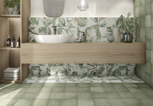 Azulejos Para Baño Verd Decor Spring Leaves Bottega 20X20 Mainzu