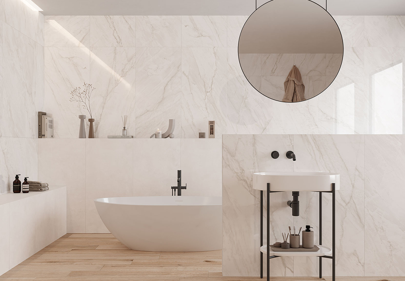 Azulejo metro baño Clarke Bone Clapton Grey Loring Oak