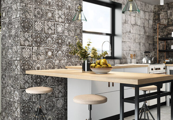 azulejos para cocina Black Grey Mystikos Mandala Mainzu