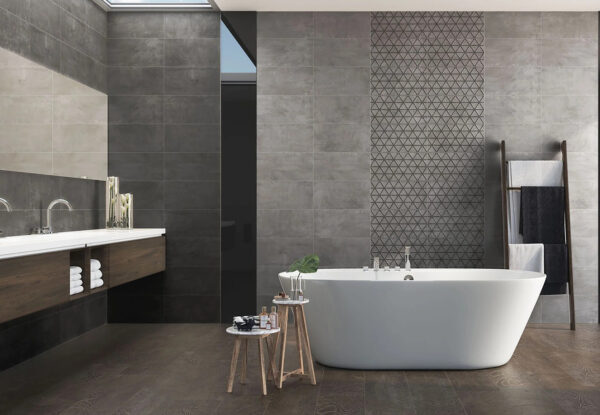 azulejo efecto cemento baño Ateleri Gris + Marengo + Relieve Marengo