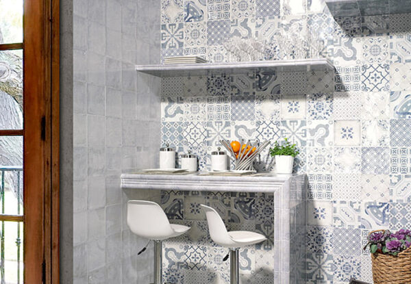 azulejo rustico cocina Milano Azul Blanco Mainzu