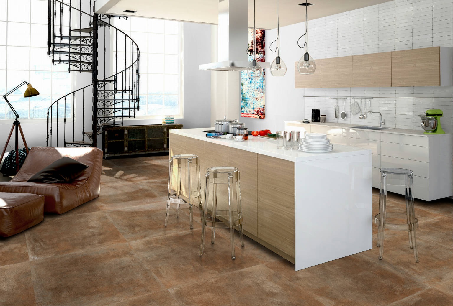 Ambiente De Baño Con Azulejo Cotto Color Cuero