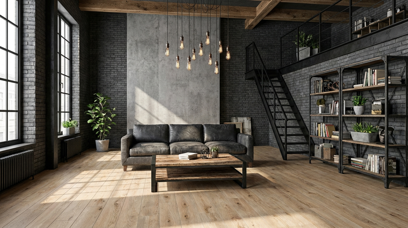 Ambiente industrial-chic con pavimento LORING OAK 20x120