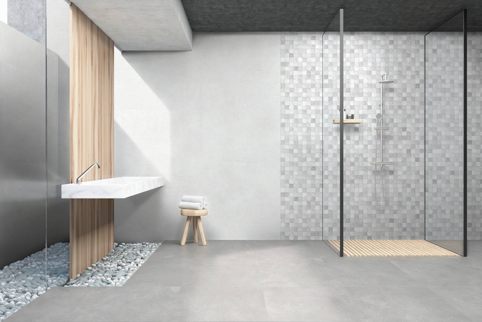 Azulejos para Baño Serie Decorado Lontano Gris Keros